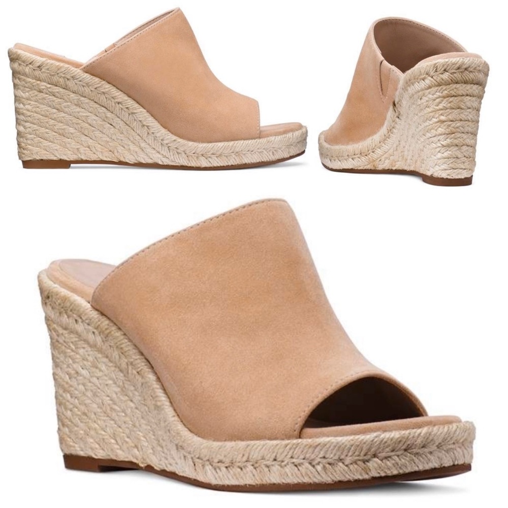 new Stuart Weitzman ❃ Platform Suede Espadrille Wedge Sandal ❃ Adobe Champagne - Picture 14 of 16
